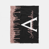 Roos Gold - Blush Pink Black Glitter Monogram Naam Fleece Deken (Voorkant)