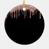 Roos Gold - Blush Pink Black Glitter Monogram Naam Keramisch Ornament (Achterkant)