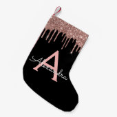 Roos Gold - Blush Pink Black Glitter Monogram Naam Kleine Kerstsok (Voorkant (Hangend))
