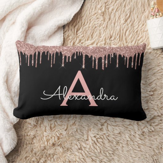 Roos Gold - Blush Pink Black Glitter Monogram Naam Kussen (Deken)