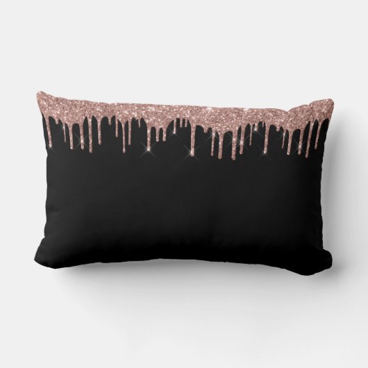 Roos Gold - Blush Pink Black Glitter Monogram Naam Kussen (Achterkant)