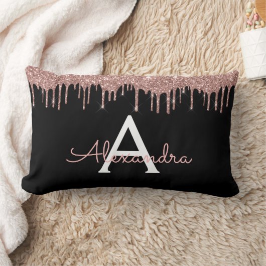 Roos Gold - Blush Pink Black Glitter Monogram Naam Kussen (Deken)