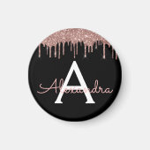 Roos Gold - Blush Pink Black Glitter Monogram Naam Magneet (Voorkant)