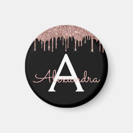 Roos Gold - Blush Pink Black Glitter Monogram Naam Magneet