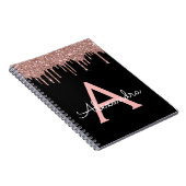 Roos Gold - Blush Pink Black Glitter Monogram Naam Notitieboek (Rechterzijde)