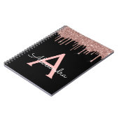 Roos Gold - Blush Pink Black Glitter Monogram Naam Notitieboek (Linkerzijde)