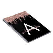 Roos Gold - Blush Pink Black Glitter Monogram Naam Notitieboek (Rechterzijde)