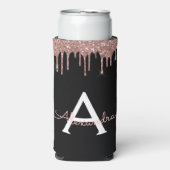 Roos Gold - Blush Pink Black Glitter Monogram Naam Seltzer Blikjeskoeler (Seltzer Voorkant)