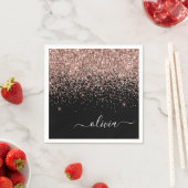 Roos Gold - Blush Pink Black Glitter Monogram Naam Servet (Insitu)