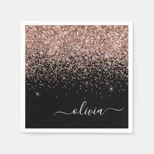 Roos Gold - Blush Pink Black Glitter Monogram Naam Servet