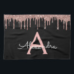 Roos Gold - Blush Pink Black Glitter Monogram Naam Theedoek<br><div class="desc">Roos Gold - Blush Pink en Black Sparkle Glitter Monogram Naam en Initiaal Keukendoek. Dit maakt het perfecte zoete 16-jarige verjaardagscadeau,  bruiloft,  vrijgezellenfeest,  jubileum,  baby shower of vrijgezellenfeest voor iemand die van glamoureuze luxe en chique stijlen houdt.</div>