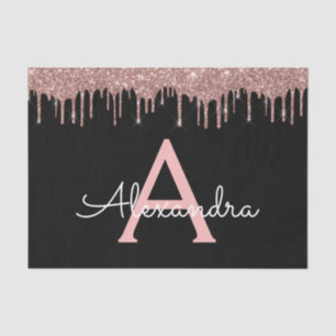 Roos Gold - Blush Pink Black Glitter Monogram Naam Tissuepapier