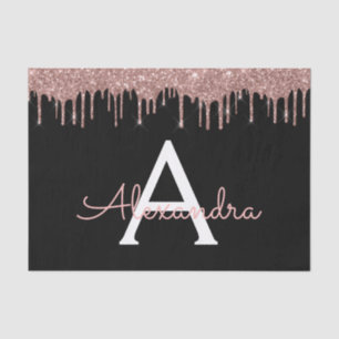 Roos Gold - Blush Pink Black Glitter Monogram Naam Tissuepapier