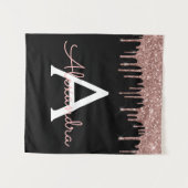 Roos Gold - Blush Pink Black Glitter Monogram Naam Wandkleed (Voorkant (horizontaal))