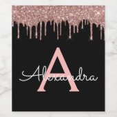 Roos Gold - Blush Pink Black Glitter Monogram Naam Wijn Etiket (Enkel label)