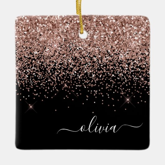 Roos Gold - Blush Pink Black Glitter Sparkle Name Keramisch Ornament (Voorkant)