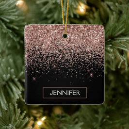 Roos Gold - Blush Pink Black Glitter Sparkle Name Keramisch Ornament
