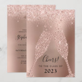 Roos Gold Blush Pink Champagne Graduparty Kaart (Voorkant / Achterkant)