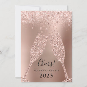 Roos Gold Blush Pink Champagne Graduparty Kaart