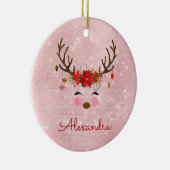 Roos Gold - Blush Pink Christmas Rendier Monogram Keramisch Ornament (Rechts)