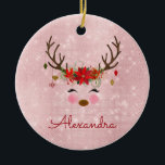Roos Gold - Blush Pink Christmas Rendier Monogram Keramisch Ornament<br><div class="desc">Roos Gold - Blush Pink Christmas Reindeer met Ornamenten Monogram Tree Ornament met jouw naam maakt een ideaal gepersonaliseerd Girly Christmas Gift. Dit moderne Schattigee rendier ornament is ideaal voor een trendy meisje dat houdt van pastel Roos Gold,  Pink en Gold Sparkle en Shimmer.</div>