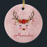 Roos Gold - Blush Pink Christmas Rendier Monogram Keramisch Ornament<br><div class="desc">Roos Gold - Blush Pink Christmas Reindeer met Ornamenten Monogram Tree Ornament met jouw naam maakt een ideaal gepersonaliseerd Girly Christmas Gift. Dit moderne Schattigee rendier ornament is ideaal voor een trendy meisje dat houdt van pastel Roos Gold,  Pink en Gold Sparkle en Shimmer.</div>