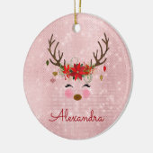 Roos Gold - Blush Pink Christmas Rendier Monogram Keramisch Ornament (Links)