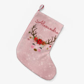 Roos Gold - Blush Pink Christmas Rendier Monogram Kleine Kerstsok (Voorkant (Hangend))