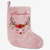 Roos Gold - Blush Pink Christmas Rendier Monogram Kleine Kerstsok (Voorkant)