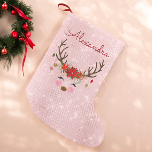 Roos Gold - Blush Pink Christmas Rendier Monogram Kleine Kerstsok