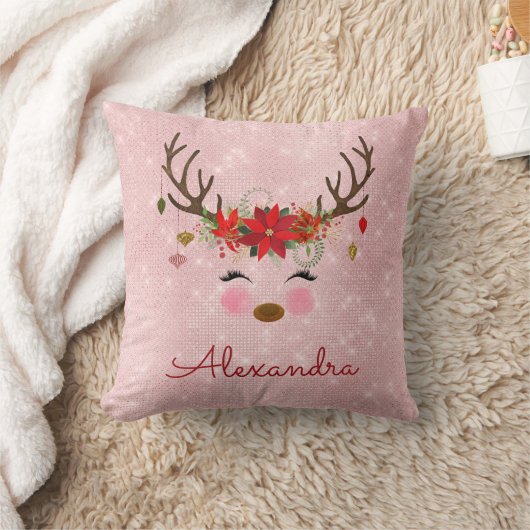 Roos Gold - Blush Pink Christmas Rendier Monogram Kussen (Deken)