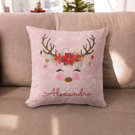 Roos Gold - Blush Pink Christmas Rendier Monogram Kussen