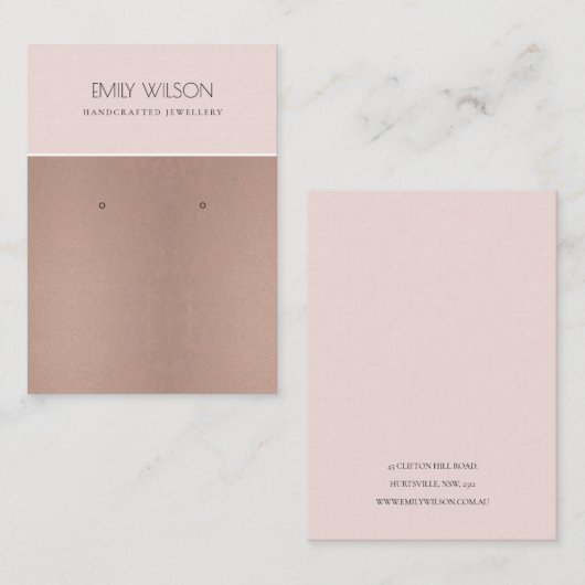 ROOS GOLD BLUSH PINK COPPER EARRING DISPLAY VISITEKAARTJE (Voorkant / Achterkant)