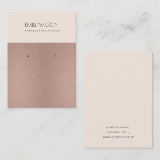 ROOS GOLD BLUSH PINK COPPER EARRING DISPLAY VISITEKAARTJE (Voorkant / Achterkant)
