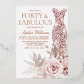 Roos Gold, Blush Pink Dress 40th Birthday Party Folie Uitnodiging (Voorkant)