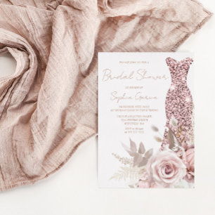 Roos Gold, Blush Pink Dress Vrijgezellenfeest Echt Folie Uitnodiging