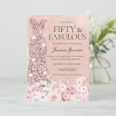 Roos Gold Blush Pink Floral Fabulous 50th Birthday Kaart (Staand voorkant)