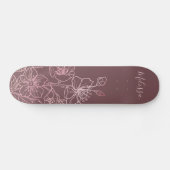 Roos Gold Blush Pink Floral Monogram Persoonlijk Skateboard (Horizontaal)