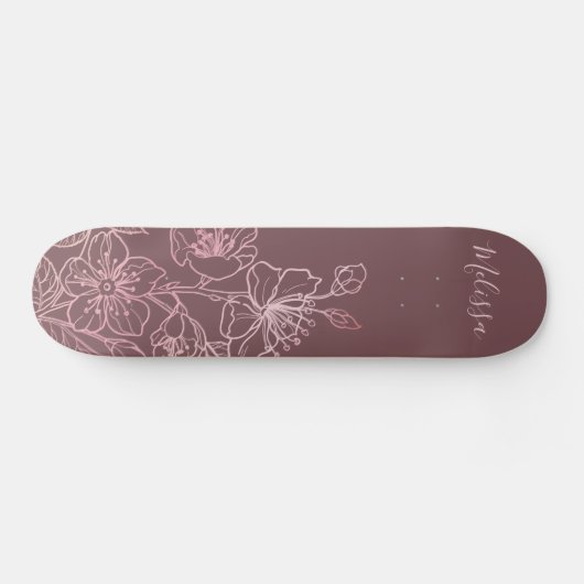 Roos Gold Blush Pink Floral Monogram Persoonlijk Skateboard (Horizontaal)