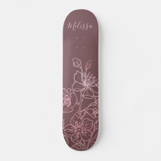 Roos Gold Blush Pink Floral Monogram Persoonlijk Skateboard (Voorkant)