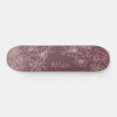 Roos Gold Blush Pink Floral Monogram Skateboard (Horizontaal)