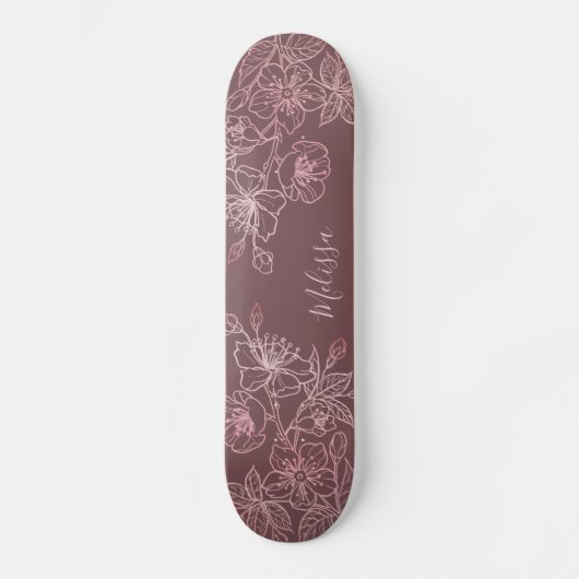 Roos Gold Blush Pink Floral Monogram Skateboard (Voorkant)