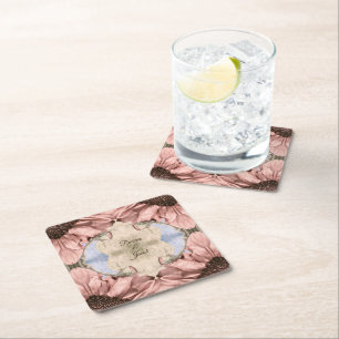 Roos Gold Blush Pink Floral Waterverf Weddenschap Kartonnen Onderzetters