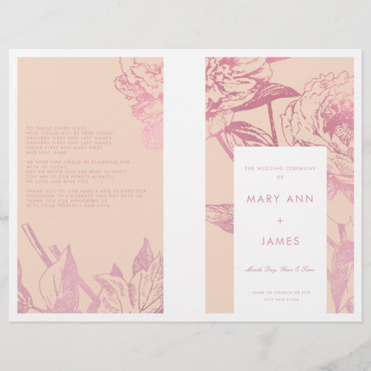 Roos Gold Blush Pink Floral Wedding Programme (Voorkant)