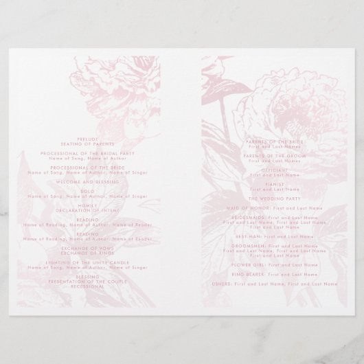 Roos Gold Blush Pink Floral Wedding Programme (Achterkant)