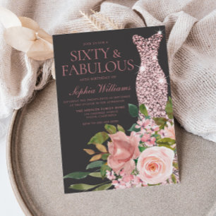 Roos Gold Blush Pink Flowers 60th Birthday Kaart