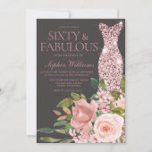 Roos Gold Blush Pink Flowers 60th Birthday Kaart (Voorkant)