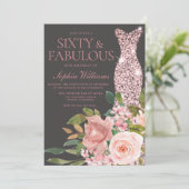 Roos Gold Blush Pink Flowers 60th Birthday Kaart (Staand voorkant)