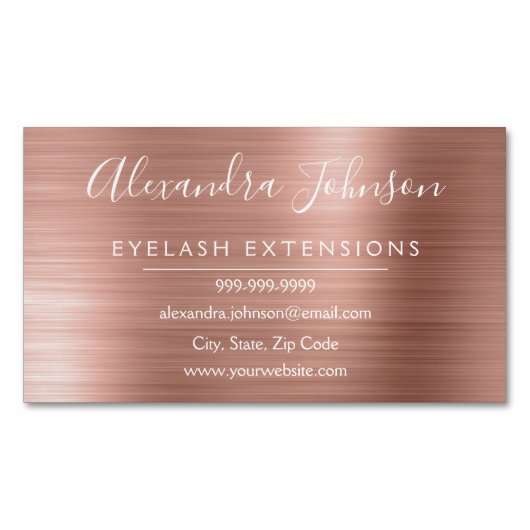 Roos Gold Blush Pink Folie Eyelash Extensions Magnetisch Visitekaartje (Voorkant)