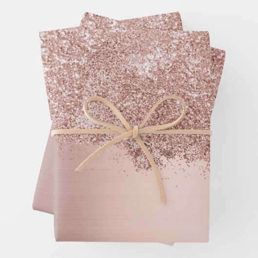 Roos Gold Blush Pink Girly Glitter Dust Inpakpapier Vel (In situ)